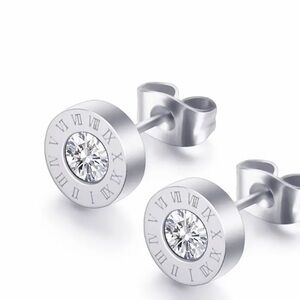 New Roman Numeral Rhinestone Stud Earrings 2mm Post back